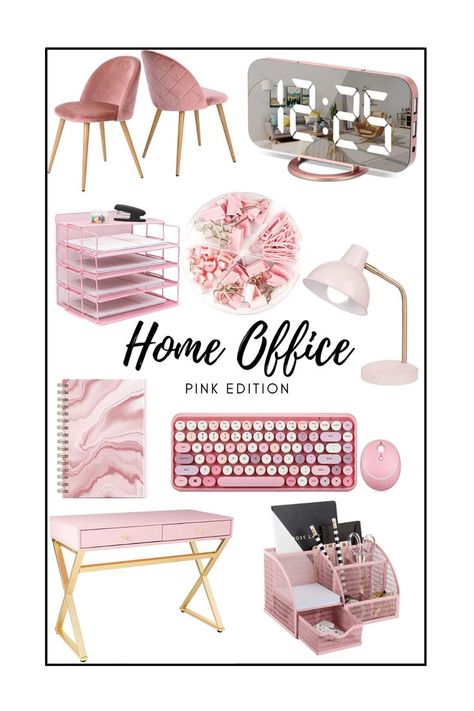 Pink Office Decor Amazon, Pink And Gray Office Decor, Pink And Grey Home Office, Pink Aesthetic Office Ideas, Office With Pink Accents, Light Pink Office Ideas, Pink And Grey Office Ideas, Grey And Pink Office, Pink And Gray Office