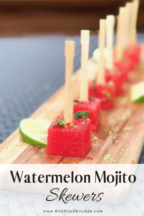 Boozy Watermelon, Spiked Watermelon, Pool Snacks, Toothpick Appetizers, Watermelon Ball, Pool Party Food, Skewer Appetizers, Watermelon Mojito, Summer Food Party