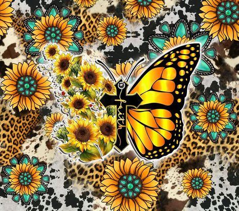 Cow Print Tumbler, Butterfly Sunflower, Country Girl Life, License Plate Designs, Sublimation Ideas Projects Inspiration, Butterfly Artwork, Beautiful Butterflies Art, Epoxy Tumblers, Sunflower Wallpaper