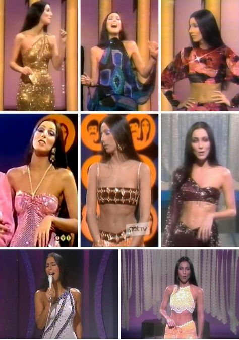 Cher 80s Outfits, Cher Outfits 70s Casual, Iconic People Costumes, Cher Outfit Inspiration, 70s Club Fashion, Disco Style 70s Women, Cher Costume 70's, Cher Iconic Outfits, Cher Outfits 70s