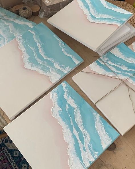 Daily Sketchbook, Ocean Art Painting, Surf Wave, Easy Painting Ideas, Flower Canvas Art, Diy Abstract Canvas Art, Easy Canvas Painting, Wave Painting, Beach Canvas