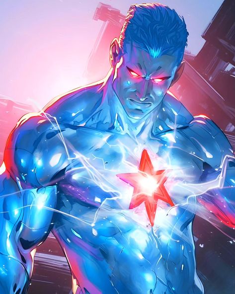 Captain Atom, Marvel And Dc Characters, Fantasy Concept, Superhero Characters, Pahlawan Super, Dc Comics Characters, Skateboard Art, Superhero Design, Dc Characters