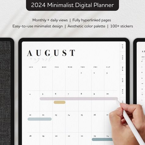 2024 Minimalist Digital Planner for Goodnotes on iPad Monthly Daily Views Fully Hyperlinked Instant Download 100 Bonus Stickers - Etsy digitalplannercovers #dailymealplanner #aestheticplanner #printablebudgetplanner🗃️. Best Planners For Moms, 2023 Minimalist, Minimalist Digital Planner, Digital Planner For Goodnotes, Daily Meal Planner, Planner For Goodnotes, Student Planner Printable, Planner Writing, Wifi Sign