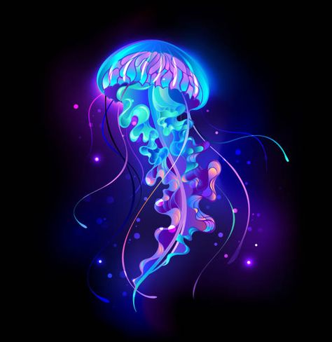 Glowing Jellyfish, Angel Vector, Jellyfish Painting, Colorful Jellyfish, Jellyfish Drawing, Jellyfish Art, Fish Art, Wallpaper Aesthetic, Jellyfish