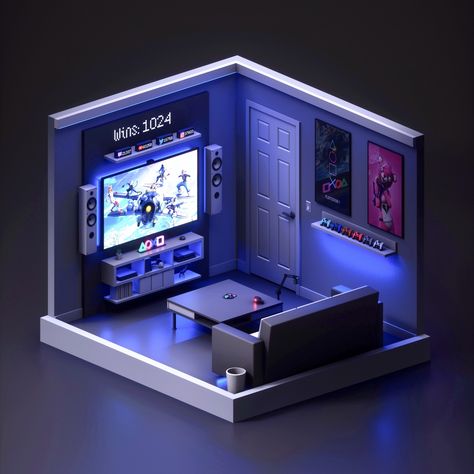 ArtStation - Playstation Stream Room, Jarlan Perez Streamer Room, Playstation Design, Fortnite Bedroom, Youtube Room, Playstation Room, Gamer Room Diy, C4d Design, Blender Material, Room Computer