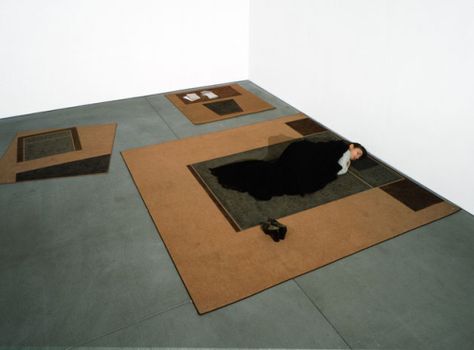 Andrea Zittel, A-Z Carpet Furniture: Bed with 2 Nightstands, Small Desk and Chair, Chair withTable, 1993. Carpet Exhibition, Carpet Installation Art, Seletti Rug, Furniture Socks, Carl Andre Sculpture, Andrea Diaconu Editorial, Art Appliqué, Postmodernism, Student Art