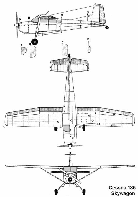 Cessna 185 Blueprint - Download free blueprint for 3D modeling Aeronautical Engineering, Cessna 150, Rc Plane Plans, Bush Plane, Airplane Drawing, Cessna 172, Small Aircraft, Airplane Art, Blue Prints