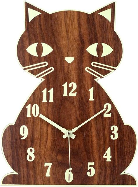 Topkey Luminous Non Ticking Silent Wall Clock Animal Design Clock for Child, Battery Operated (Not Included) – Cute Cat Animal Clock, Wall Clock Light, Clock For Kids, Tick Tock, Round Wall Clocks, Cat Wall, Clock Design, Ticks, Animal Design