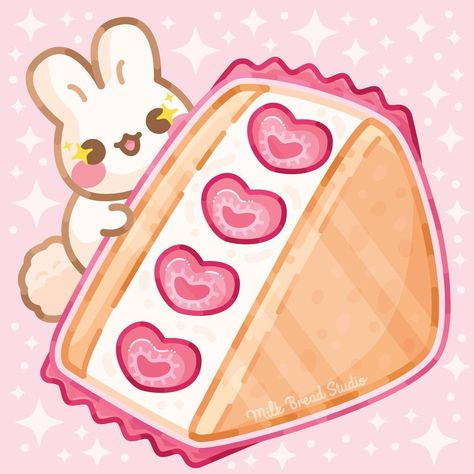 Milk Bread Studio’s Instagram photo: “Strawbunny fruit sando! 🍓✨ This was originally supposed to be shaped memopad design but it wasn’t quite working 😅 . . . . . #kawaiiart…” Memopad Design, Fruit Sando, Cute Cartoon Food, Kawaii Cookies, Cute Easy Doodles, Milk Bread, Kawaii Illustration, Cute Food Drawings, Cute Food Art