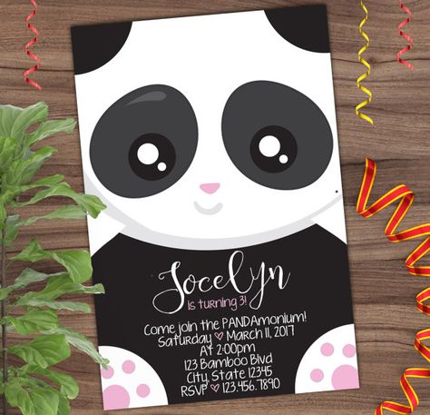 Panda Party Invitation  First Birthday Invite  1st  Black Panda Birthday Invitations, 6th Birthday Girls, Panda Baby Showers, Panda Birthday Party, First Birthday Invite, Panda Baby, Panda Birthday, Christian Ornaments, Panda Party