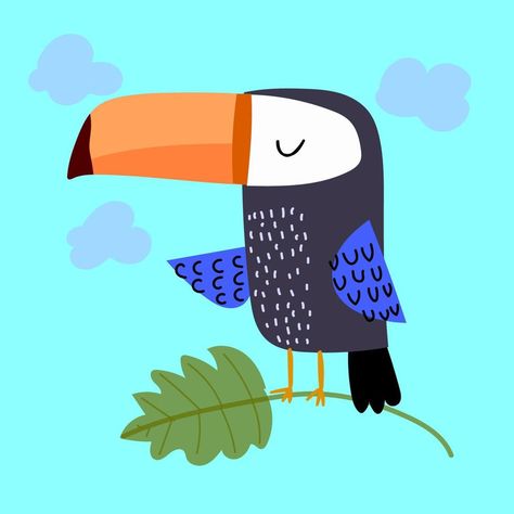 Beautiful toucan bird cartoon animal character hand drawn vector illustration. Toucan Character Design, Tucan Illustration, Toucan Cartoon, Bird Cartoon Illustration, Birds Doodle, Toucan Illustration, Bird Doodle, Toucan Art, Bird Cartoon