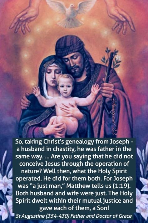 Quote/s of the Day – 19 March – The Month and Feast of St Joseph “So, taking Christ’s genealogy from Joseph –a husband in chastity,he was father in the same way. …Are you saying that he did not con… St John Bosco, Saint Quotes Catholic, Light Of Christ, The Holy Family, Prayer For Family, Divine Nature, Saint Quotes, Catholic Prayers, Holy Family