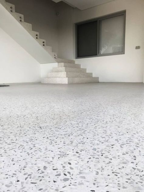 Seamless White Concrete Floor | New Construction Winner White Polished Concrete Floor, Concrete Floor Finishes, Polished Concrete Tiles, Concrete Floor Tiles, Outdoor Concrete Floors, Cleaning Concrete Floors, White Concrete Floors, Polish Concrete, Hardwood Floor Stain Colors