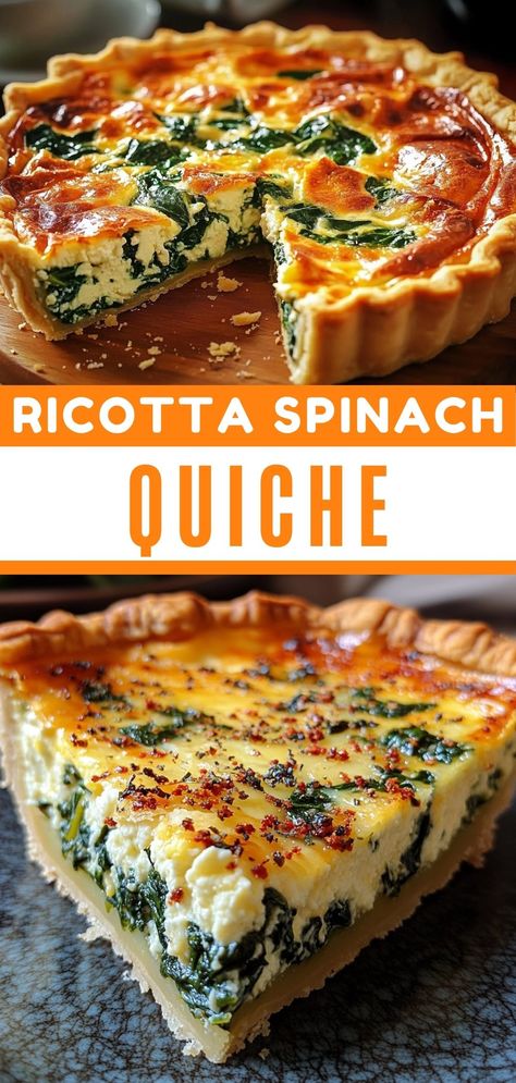 Ricotta Spinach Quiche Quiche Recipe Crustless, Quiche Recipes With Ricotta Cheese, Broccoli Spinach Quiche, Quiche Recipes With Zucchini, Healthy Quiche Recipes With Crust, Lunch Quiche Recipe, Spinach Ricotta Quiche Crustless, Spinach Ricotta Pie Recipe, Spinach And Ricotta Quiche Recipes