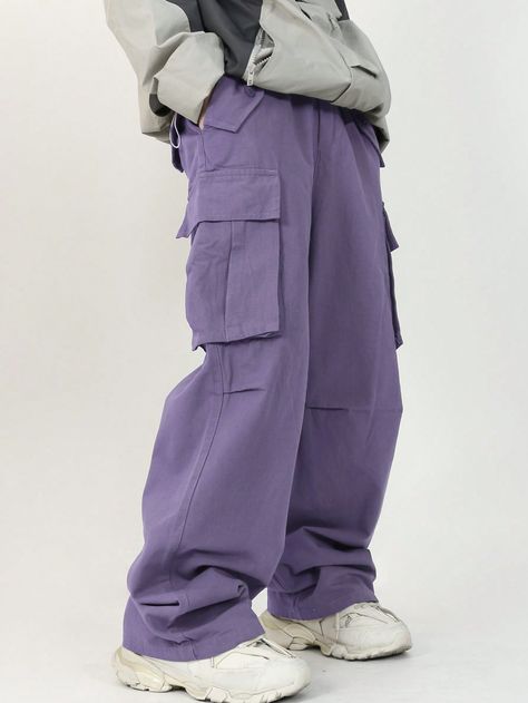 Y2k Cargo Pants Outfit Men, Mens Y2k Pants, Purple Mens Clothes, Cool Pants Men, Purple Outfits Men, Purple Cargo Pants, Purple Streetwear, Purple Clothes, Pants Embellished