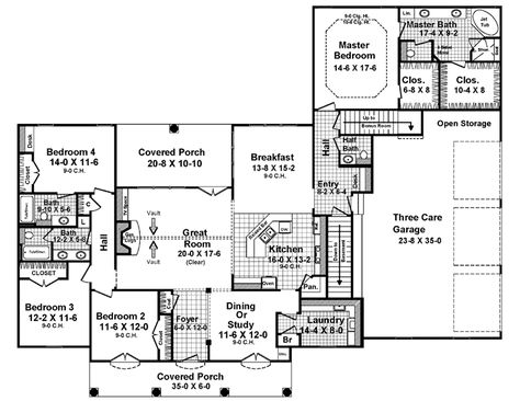 Ranch House Plan First Floor Plan 077D-0281 | House Plans and More Southern Style House Plans, Southern House Plan, Library Study, Southern Traditional, Den Office, Southern House, Traditional Photo, Office Library, Ranch House Plan