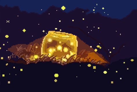 Night Firefly pixel on Behance Firefly Pixel Art, Fireflies Aesthetic, Firefly In A Jar, Firefly Character, Firefly Night, Firefly Design, Bd Card, Fireflies In A Jar, Lantern Art