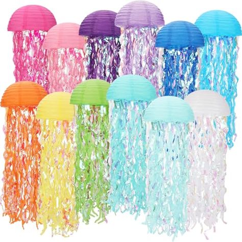 How To Make Jelly Fish Lanterns, Jelly Fish Paper Lanterns Diy, Ocean Birthday Party Decorations, Lantern Jellyfish, Sea Themed Paper Lamps, Hanging Jellyfish, Jellyfish Lantern, Lanterns Hanging, Jellyfish Decorations