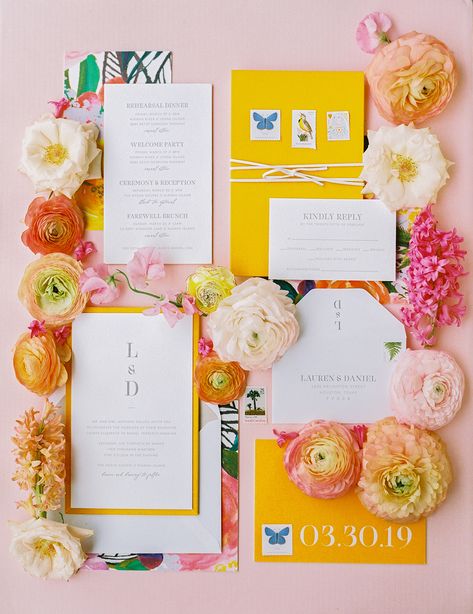 Kiawah Island Wedding, Colorful Wedding Invitations, Citrus Wedding, Classic Wedding Cake, Kiawah Island, Pink Wedding Invitations, Theme Color, Martha Stewart Weddings, Invitation Inspiration