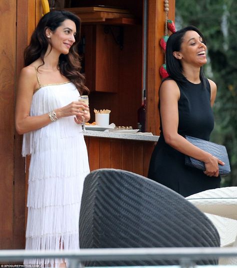 Yin and yang: Amal looked serene as she leaned against an outhouse and listened… Blue Linen Suit, Romantic Dance, French Wardrobe, Amal Clooney, Tassel Dress, Style Magazine, Looking Dapper, George Clooney, Summer Chic