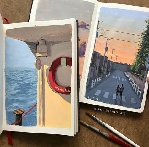 Acrylic Sketchbook, Daler Rowney, Storybook Art, Gouache Art, Landscape Art Painting, Art Painting Gallery, Sketches Simple, Small Canvas Art, Art Idea