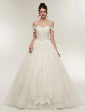 Cheap Wedding Dresses Online | Cheap Simple Wedding Dress - Bridelily — Page 17 Ivory Bridal Gown, Wedding Dresses Lace Ballgown, Ivory Lace Wedding Dress, Lace Applique Wedding Dress, Wedding Dress With Lace, Lace Ball Gowns, Bridal Dresses Lace, Applique Wedding, Applique Wedding Dress