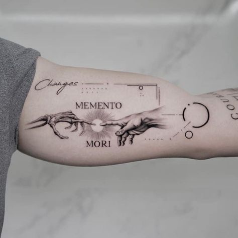 Inner Bicep Tattoo Ideas, Bicep Tattoos For Men, Momento Mori Tattoo, Memento Mori Tattoo Ideas, Bicep Tattoo Ideas, Inside Bicep Tattoo, Bicep Tattoo Women, Bicep Tattoos, Inside Of Arm Tattoo