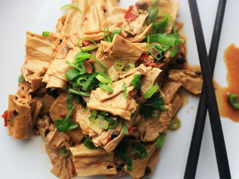 Beancurd Sticks Simmered with Chili Bean Paste | Serious Eats : Recipes Chinese Tofu, Bean Curd Skin, Tofu Skin, Chili Bean, Vegan Plan, Paste Recipe, Tofu Dishes, Curd Recipe, Malaysian Food