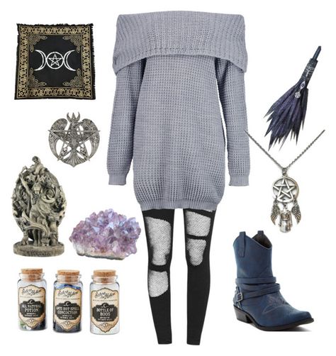 "Storm Witch" by pixiesmither on Polyvore featuring Boohoo, witch, water, storm, wicca and cosey Wiccan Outfits, Casual Witch Outfit, Witch Ootd, Wiccan Fashion, Witch Core Outfits, Storm Witch, Witch Aesthetic Outfit, Witchy Wardrobe, Bohemian Witch