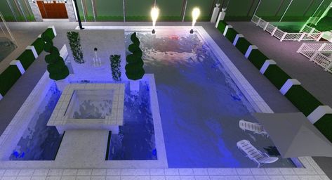 Bloxburg Inside Pool Ideas, Bloxburg Community Pool, Roblox Bloxburg House Ideas Mansion Beach, Bloxburg Backyard Pool Ideas, Bloxburg Modern Pool Ideas, Bloxburg Pools Ideas, Backyard Ideas On Bloxburg, Bloxburg Hotel Pool Ideas, Backyard Ideas Bloxburg Pool