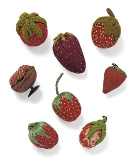 EARLY VICTORIAN STRAWBERRY PIN CUSHIONS  CIRCA 1815-1840 Cushion Ideas, Make A Pillow, Vintage Sewing Notions, Antique Pins, Embroidery Tools, Crochet Hook Set, Needle Cases, South Kensington, Needle Book