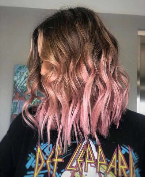 30 Hottest Pink Ombre Hair Color Ideas Coloured Hair Ideas Brunettes, Light Pink Balayage Hair, Pink And Blonde Hair Ombre, Colorful Hair Tips Dip Dye, Balayage With Vivid Colors, Pink Hue Hair, Dark To Pink Ombre Hair, Ombre Pink Hair Brown, Hair Color Ideas For Brunettes Colorful