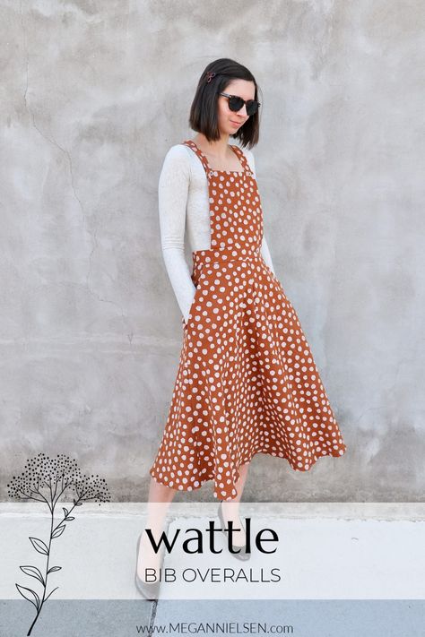 Wattle Skirt Hack : Bib Overalls - Megan Nielsen Patterns Blog Overall Dress Pattern, Diy Overall Dress, Diy Overalls, Skirt Sewing Pattern Free, Simple Dress Pattern, Pleats Pattern, Overall Skirt, Dress Patterns Free, Diy Skirt