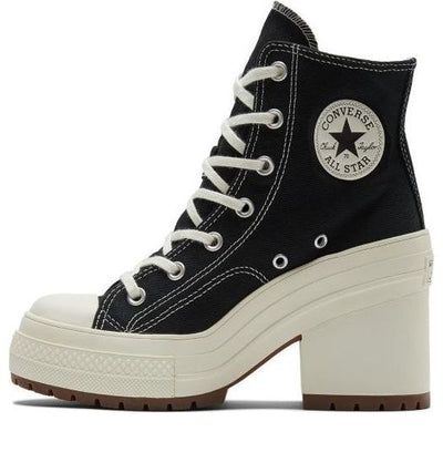 Converse Chuck 70 De Luxe Heel 'Black' A05347C (SNKR/Women's/High Top) High Heeled Converse, Prom Shoes Converse, Heeled Converse Outfits, Heeled Converse, Tenis Grunge, Converse Heel, High Converse Outfit, Converse High Heels, Gojo Aesthetic