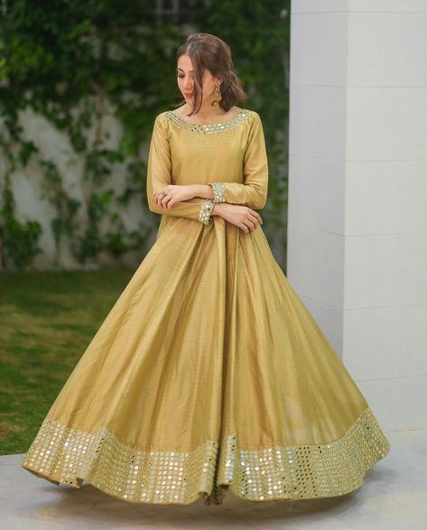 Golden dress with mirror work, girls trendy outfits, girls stylish cloth, girls stylish frocks, mirror work dresses for girls Mirror Work Dress, Asian Wedding Dress Pakistani, Golden Gown, Shadi Dresses, Asian Wedding Dress, Party Wear Gown, Golden Dress, Fancy Gowns, Gaun Fashion