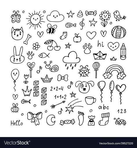 Cute Little Doodles Aesthetic, Cute Doodle Icons, Cute Doodles Easy, Preppy Doodles, Cute Little Doodles, Doodle Notebook, Small Doodles, Children Drawing, Peacock Feather Tattoo