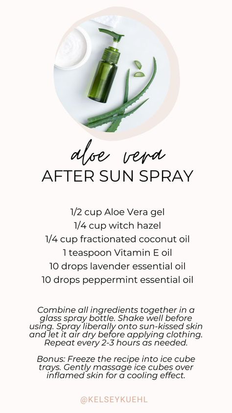 Sunburn Relief Instant Diy, After Sun Spray Essential Oils, Sun Burn Remedy Overnight, Aloe Recipes, Aloe Vera Sunburn, Diy Sunburn Relief, Sunburn Face, Essential Oil For Sunburn, Burn Cream