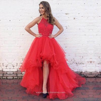 Burgundy Homecoming Dress, Red Formal Dresses, High Low Prom Dress, Ruffle Beading, High Low Prom Dresses, Tulle Evening Dress, Red Evening Dress, Red Prom, A Line Prom Dresses