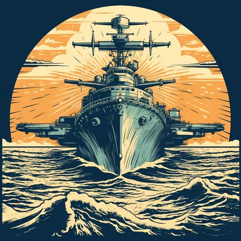 vector battleship in a sea battle no watermark Boat Illustration, Cool Stencils, Navy Art, Sea Battle, Ship Poster, Layered Art, Design Layouts, Guy Harvey, Cool Wallpapers Art