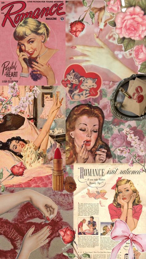 #vintage #wallpaper #pinup 50s Vintage Aesthetic, 50s Wallpaper, Feminine Wallpaper, Valentines Wallpaper Iphone, Americana Aesthetic, 50s Art, Classic Hollywood Glamour, Collage Art Projects, Rennaissance Art