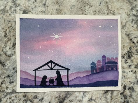 Watercolor Nativity Simple, Nativity Christmas Cards Diy, Christmas Watercolor Nativity, Christian Christmas Watercolor Cards, Advent Watercolor, Christian Christmas Watercolor, Watercolor Nativity, Christian Watercolor, Colored Pencil Artwork Ideas