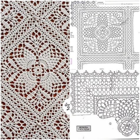 Square Crochet Tablecloth, Crochet Tablecloth Rectangle, Granny Square Tablecloth, Crochet Table Cloth, Crochet Flower Granny Square Pattern, Crochet Border Patterns, Crochet Symbols, Crochet Carpet, Crochet Mandala Pattern