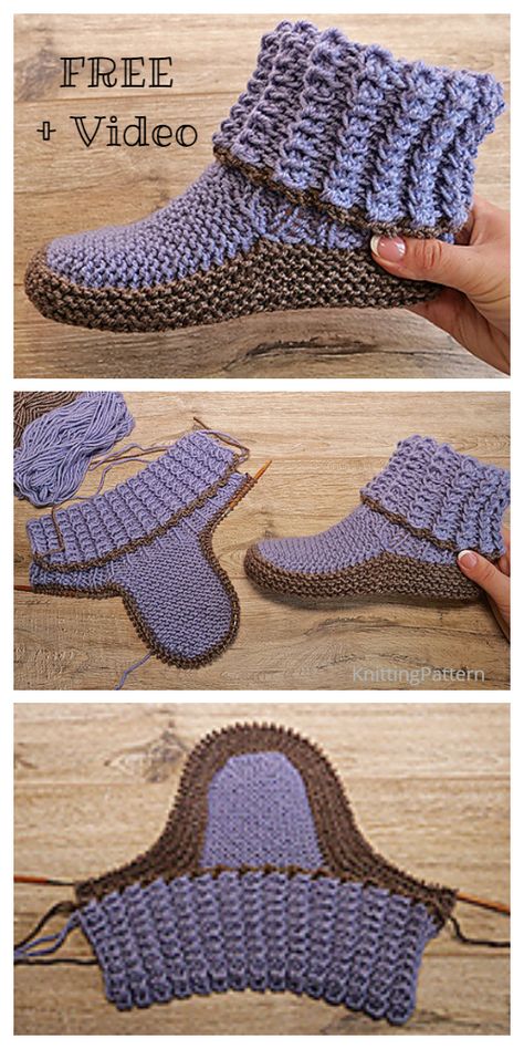 Crocheted Slippers, Easy Crochet Slippers, Knit Slippers Free Pattern, Crochet Slippers Free Pattern, Knitted Slippers Pattern, Crochet Slipper Pattern, Crochet Boots, Beginner Knitting Projects, Start Knitting