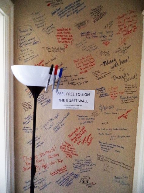 My Tip For Great Reviews.....The Guest Wall - We are your AirBnB hosts forum! Fun Airbnb Wall, Creative Airbnb Ideas, Air Bnb Guest Book Ideas, Airbnb Selfie Wall, Fun Airbnb Decor, Airbnb Instagram Wall, Colorful Airbnb, Dream Airbnb, Cool Airbnb