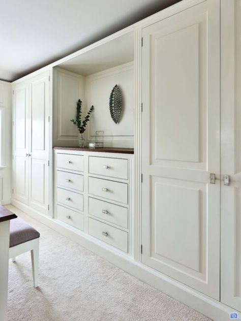 Dressing room Built Ins Next To Doorway, Bedroom Built Ins Around Tv, Bedroom Wall Units Built Ins Master Closet, Built In Drawers In Wall, Wall Closet Designs, Full Wall Closet, Built In Dresser In Bedroom, Built In Bedroom Cabinets, Bedroom Wall Cabinets