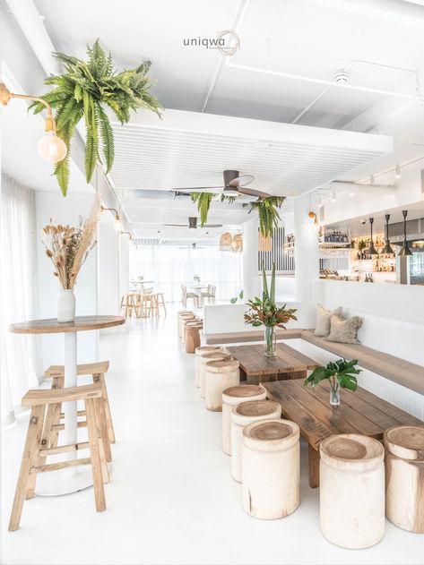 We are excited to share with you our latest commercial project! ✨ Gather by the Hill Bar & Kitchen! Designed by interior designer Simone Mathews from @soulhomeaus. We love how our natural timber furniture seamlessly fit in with this stunning white and green colour tones used for this cafe & restaurant interior design.    Photography@uniqwacollections Designed By Simone Mathews from @soulhomeaus Venue @gatherbythehill Uniqwa Collections, Alternative Furniture, White Cafe, Cafe Shop Design, Coffee Shops Interior, 카페 인테리어 디자인, Coffee Shop Design, Cafe Interior Design, Restaurant Interior Design