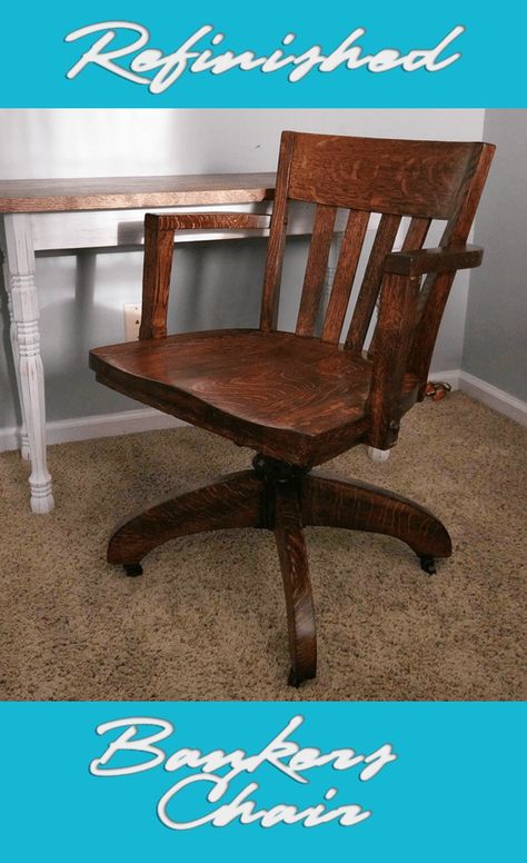 refinished bankers chair_Pinterest Wooden Office Chair, Comfy Office Chair, Bankers Chair, Cottagecore Living, Wooden Office, Office Chair Cushion, Wall Shelf Decor, Oak Desk, Furniture Refinishing