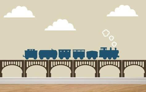 Train/Bridge Wall Decal Train Bedroom, Boys Room Mural, Train Bridge, Train Wall Art, Train Decor, Big Boy Bedrooms, Train Room, Contemporary Graphic, Bedroom Murals