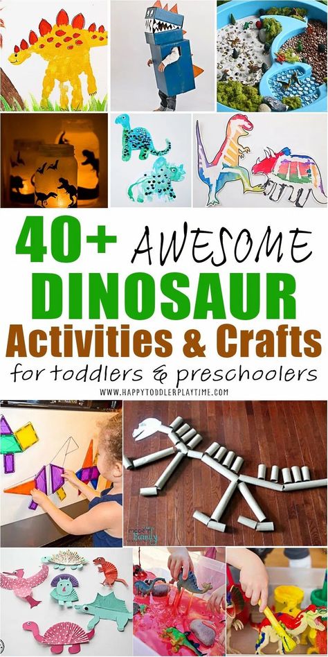 40+ Awesome Dinosaur Activities for Toddlers - HAPPY TODDLER PLAYTIME Dinosaur Learning Activities Elementary, Dinosaur Theme Preschool Crafts, Dinosaur Crafts Preschool Art, Dinosaur Crafts For Toddlers, Dinosaur Activities For Toddlers, Dinosaurs For Toddlers, Dinosaur Crafts Preschool, Dinosaur Ideas, January Preschool