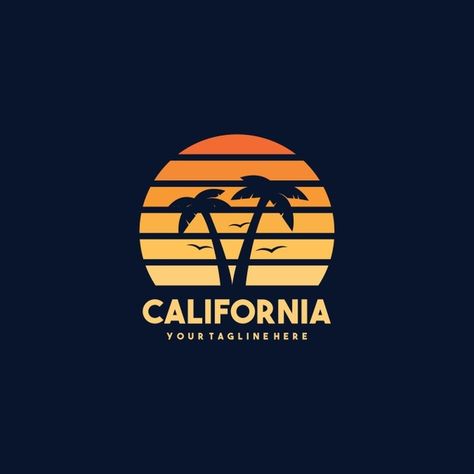 Vintage california beach logo design | Premium Vector #Freepik #vector #logo #vintage #tree #templates Beach Logo Design, Beach Vector, California Logo, Fc Barcelona Wallpapers, Surf Logo, Beach Hammock, Beach Logo, Resort Logo, Tree Templates